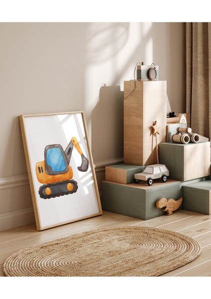 Çerçeveli Isme Özel Düzenlenebilir Iş Makineleri Temalı Ahşap Tablo Seti Baby Shower fırsatları