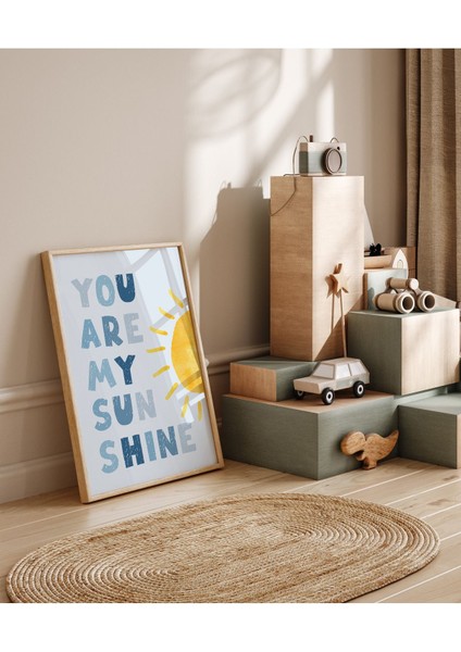 Çerçevesiz Mavi Uçan Balon Temalı Erkek Çocuk Odası 3lü Poster Set Baby Shower