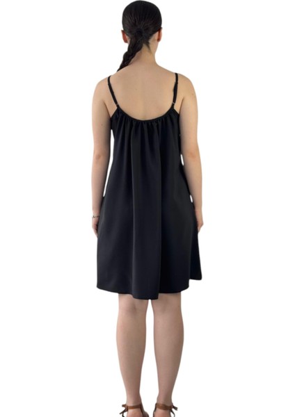 Tasarım Bağcıklı Askılı Bol Kesim Elbise Kadın Siyah fiyatları