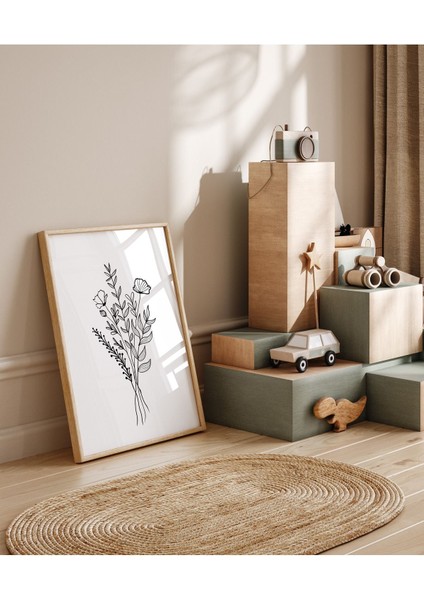 Minimalist Çiçek Temalı Kız Çocuk Odası Tablosu | Çerçeveli 3lü Set | Isme Özel