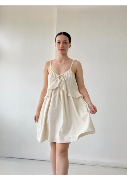 Tasarım Bağcıklı Askılı Bol Kesim Elbise Kadın Bej indirimleri