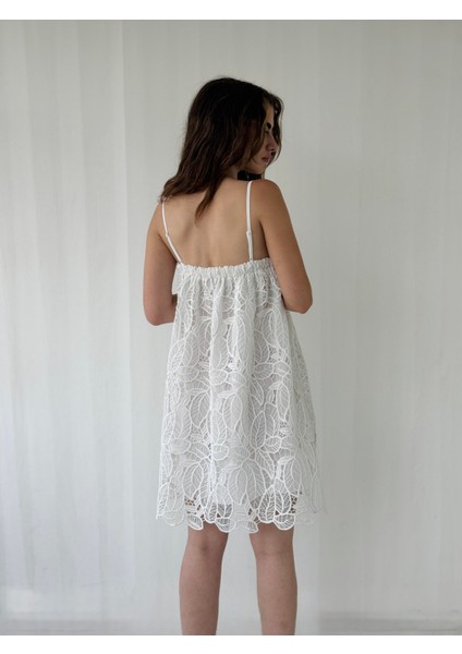 Tasarım June Dantel Askılı Mini Elbise Kadın Beyaz modelleri