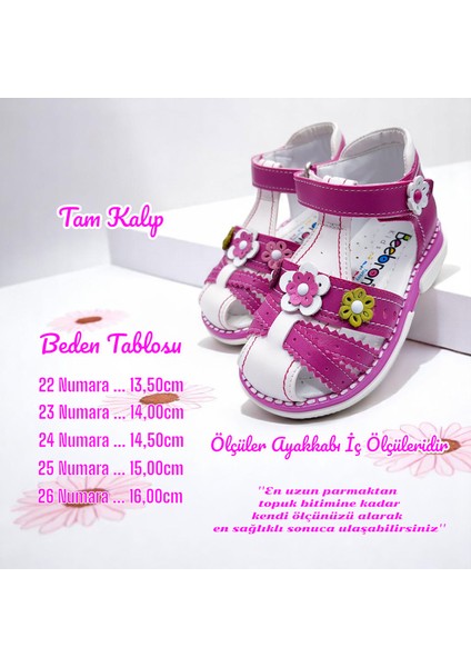 Ortopedik Kız Bebek Sandaleti Buket Serisi Bkt2409 Fuşya Beyaz 25 indirimleri