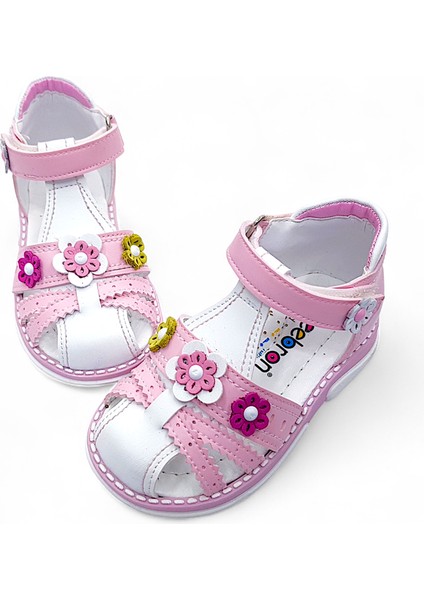Ortopedik Kız Bebek ve Çocuk Sandaleti Buket Serisi Bkt2409 Pembe Beyaz 23