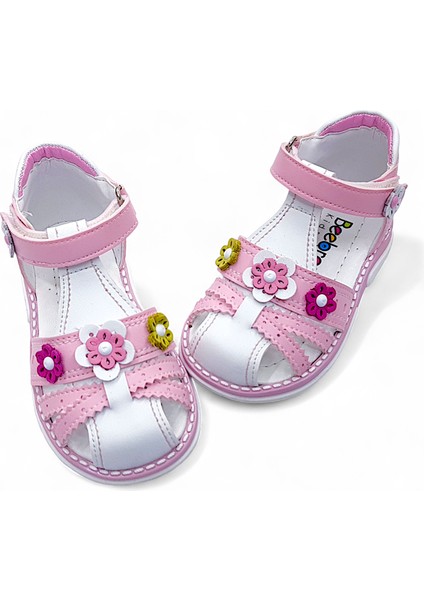 Ortopedik Kız Bebek ve Çocuk Sandaleti Buket Serisi Bkt2409 Pembe Beyaz 23