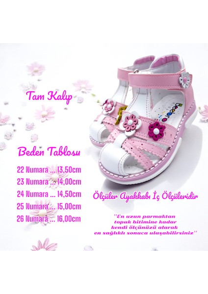 Ortopedik Kız Bebek ve Çocuk Sandaleti Buket Serisi Bkt2409 Pembe Beyaz 23
