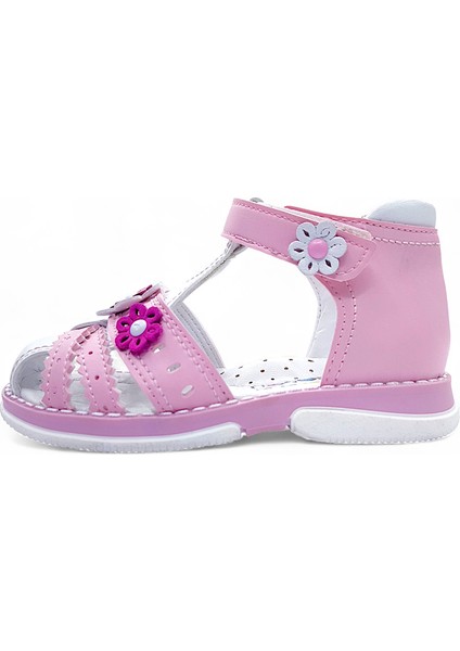 Ortopedik Kız Bebek ve Çocuk Sandaleti Buket Serisi Bkt2409 Pembe Beyaz 23