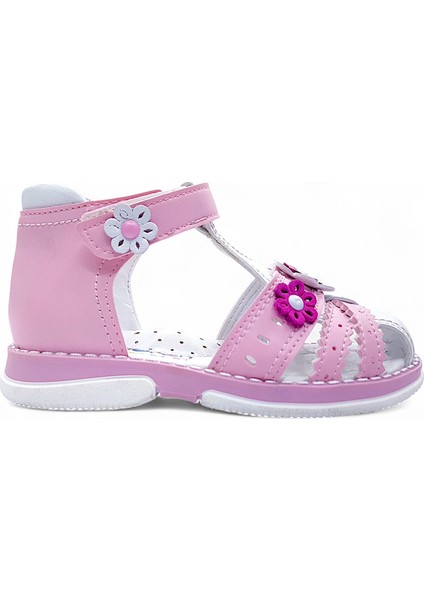 Ortopedik Kız Bebek ve Çocuk Sandaleti Buket Serisi Bkt2409 Pembe Beyaz 23