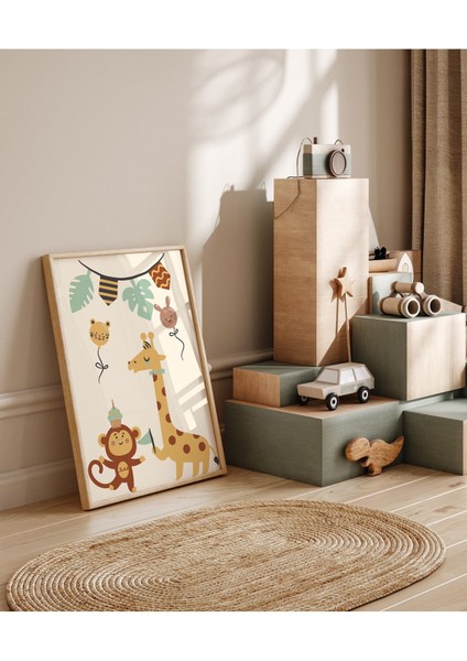 Çerçeveli Hayvanlar Alemi Temalı Erkek Çocuk Odası 3lü Ahşap Tablo Seti Baby Shower indirimleri