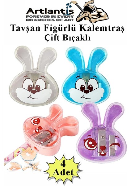 Tavşan Kalemtraş 4 Renk 1 Paket Hazneli Jumbo Kalemtıraş Tavşanlı Standart Kalem Açacağı Sevimli Plastik