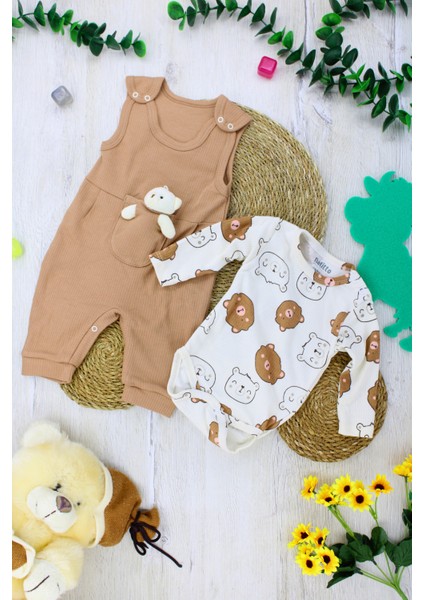 Ayıcıklı Raporlu Kumaş Erkek Bebek Çocuk Tulum 3 Ay, 6 Ay, 9 Ay fırsatları