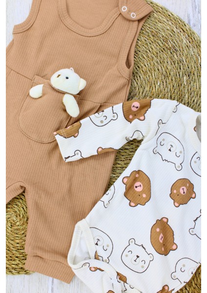 Ayıcıklı Raporlu Kumaş Erkek Bebek Çocuk Tulum 3 Ay, 6 Ay, 9 Ay indirimleri