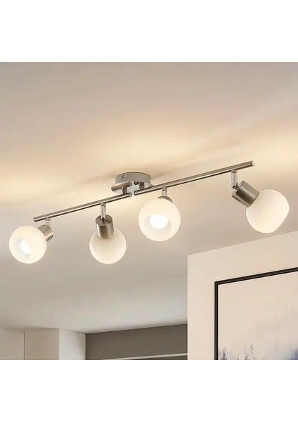Modern Inox Kaplama 180 Derece Hareketli Beyaz Opal Camlı Dekoratif Tavan Plofyoner Avize