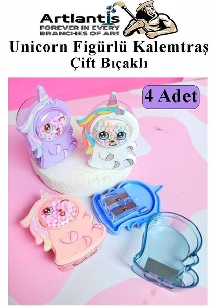 Unicorn Kalemtraş 4 Renk 1 Paket Hazneli Jumbo Kalemtıraş Unicorn Boynuzlu Standart Kalem Açacağı Sevimli Plastik