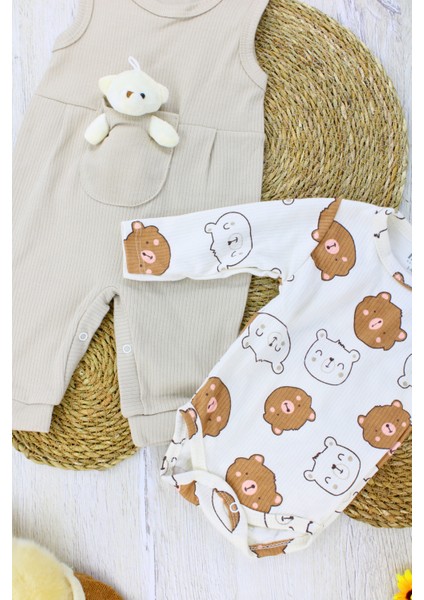 Ayıcıklı Raporlu Kumaş Erkek Bebek Çocuk Tulum 3 Ay, 6 Ay, 9 Ay fırsatları