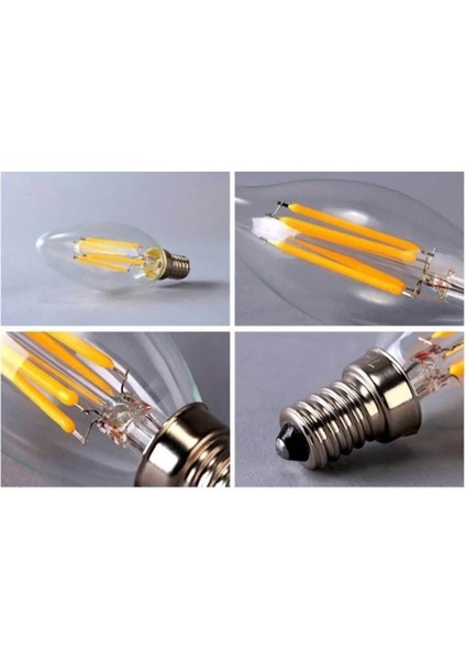 Rustik LED Ampül C35 2700K Sarı Işık 220V 4W E14 3 Adet