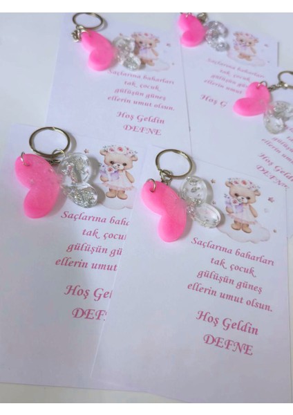 Pembe Kartlı Epoksi Kelebek Anahtarlık Nişan Nikah Yenidoğan Mevlit Doğum Günü 20 Adet