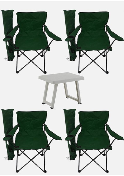 50 X 40 Cm Plastik Masa Ve 4 Adet Kamp Sandalyesi, Plaj Sandalyesi