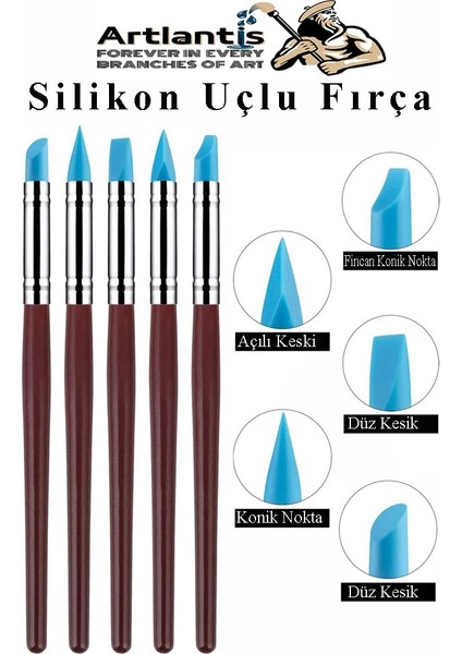 Silikon Uçlu Fırça Modelaj 10 Lu 1 Paket Kauçuk Polimer Kil Çömlek Seramik Şekillendirici Kalem Rötuş Kalem Seti