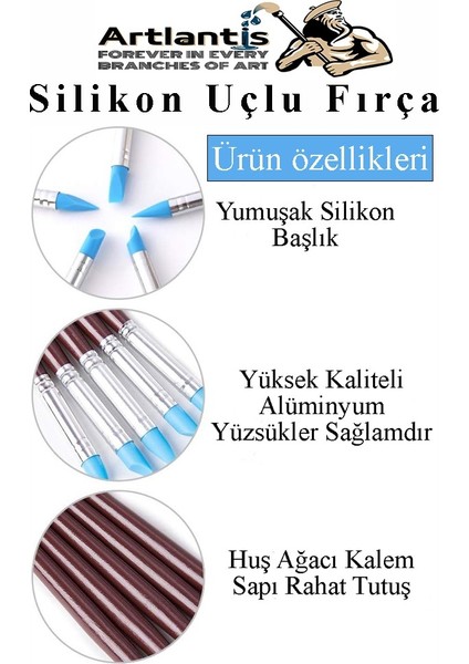 Silikon Uçlu Fırça Modelaj 10 Lu 1 Paket Kauçuk Polimer Kil Çömlek Seramik Şekillendirici Kalem Rötuş Kalem Seti