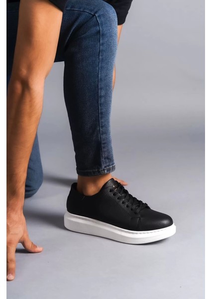 SLW151 Boost Bağcıklı Cilt Erkek Günlük Sneaker Ayakkabı Cbt - Siyah
