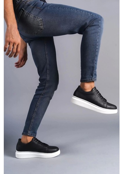 SLW151 Boost Bağcıklı Cilt Erkek Günlük Sneaker Ayakkabı Cbt - Siyah