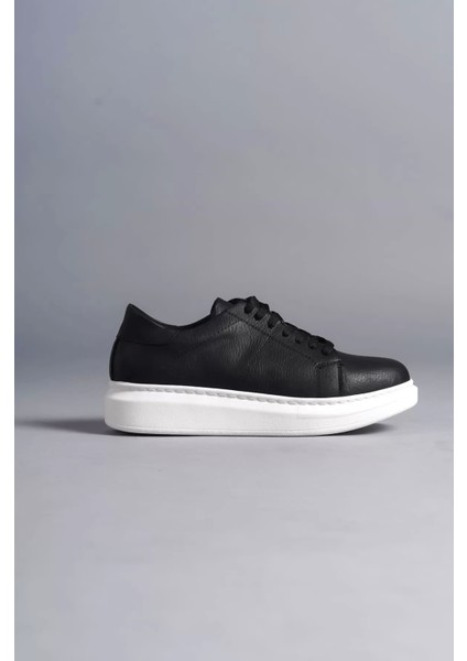 SLW151 Boost Bağcıklı Cilt Erkek Günlük Sneaker Ayakkabı Cbt - Siyah