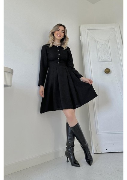 Ekru Kısa Klasik Elbise