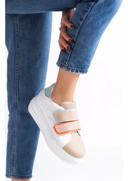 Valencıa Bağcıksız Cırt Cırtlı Ortopedik Taban Kadın Sneaker Spor Ayakkabı Bt - Beyaz/ten/mavi fiyatları
