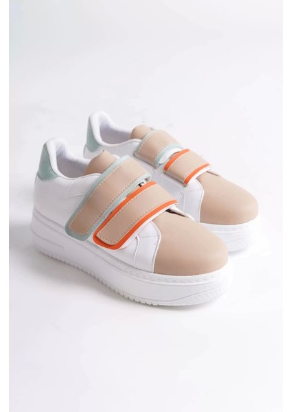 Valencıa Bağcıksız Cırt Cırtlı Ortopedik Taban Kadın Sneaker Spor Ayakkabı Bt - Beyaz/ten/mavi fırsatları