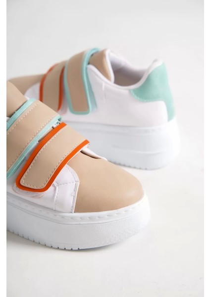 Valencıa Bağcıksız Cırt Cırtlı Ortopedik Taban Kadın Sneaker Spor Ayakkabı Bt - Beyaz/ten/mavi indirimleri