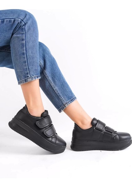 Valencıa Bağcıksız Cırt Cırtlı Ortopedik Taban Kadın Sneaker Spor Ayakkabı St - Siyah