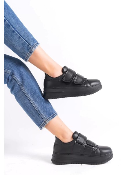 Valencıa Bağcıksız Cırt Cırtlı Ortopedik Taban Kadın Sneaker Spor Ayakkabı St - Siyah