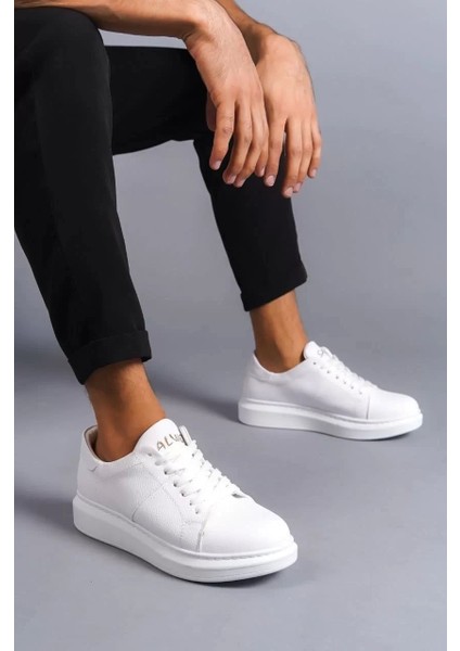 SLW151 Boost Bağcıklı Cilt Erkek Günlük Sneaker Ayakkabı Cbt - Beyaz