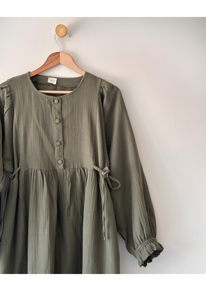 Belden Bağlamalı Müslin Oversize Elbise