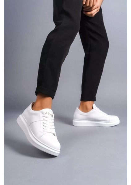 SLW151 Boost Bağcıklı Cilt Erkek Günlük Sneaker Ayakkabı Cbt - Beyaz