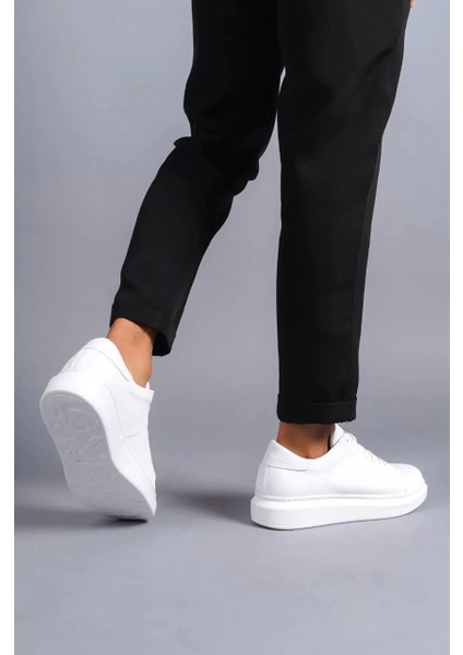 SLW151 Boost Bağcıklı Cilt Erkek Günlük Sneaker Ayakkabı Cbt - Beyaz