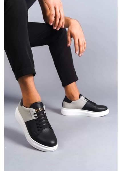 SLW151 Boost Bağcıklı Cilt Süet Erkek Günlük Sneaker Ayakkabı Csbt - Siyah/gri