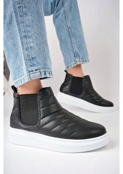 Slw205 Boston Bağcıksız Cilt Erkek Spor Bot Bt - Siyah