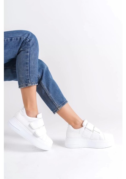 Valencıa Bağcıksız Cırt Cırtlı Ortopedik Taban Kadın Sneaker Spor Ayakkabı Bt - Beyaz