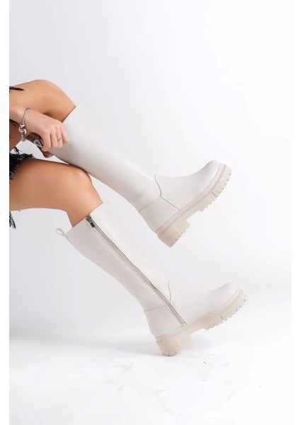 Mıra Bağcıksız Fermuarlı Ortopedik Taban Kadın Çizme Kt - Krem modelleri