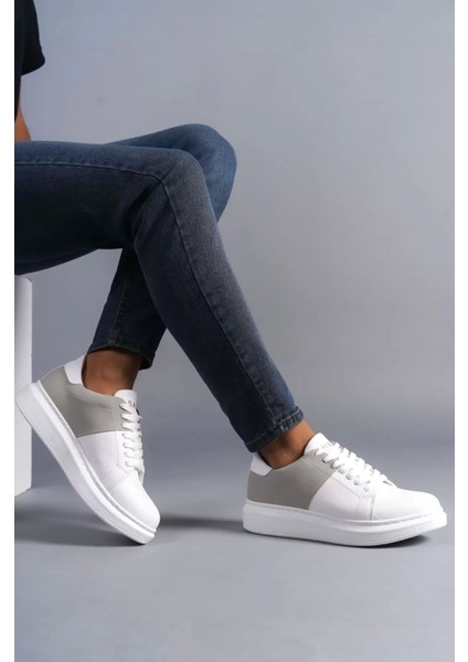 SLW151 Boost Bağcıklı Cilt Süet Erkek Günlük Sneaker Ayakkabı Csbt - Beyaz/gri