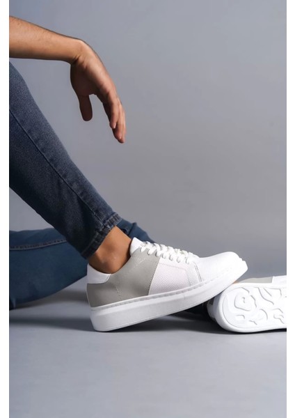 SLW151 Boost Bağcıklı Cilt Süet Erkek Günlük Sneaker Ayakkabı Csbt - Beyaz/gri