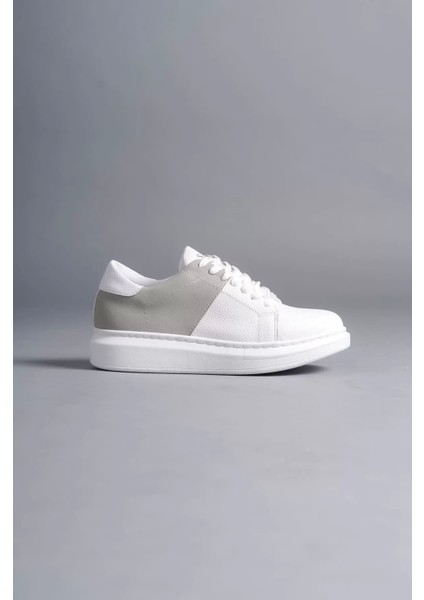 SLW151 Boost Bağcıklı Cilt Süet Erkek Günlük Sneaker Ayakkabı Csbt - Beyaz/gri