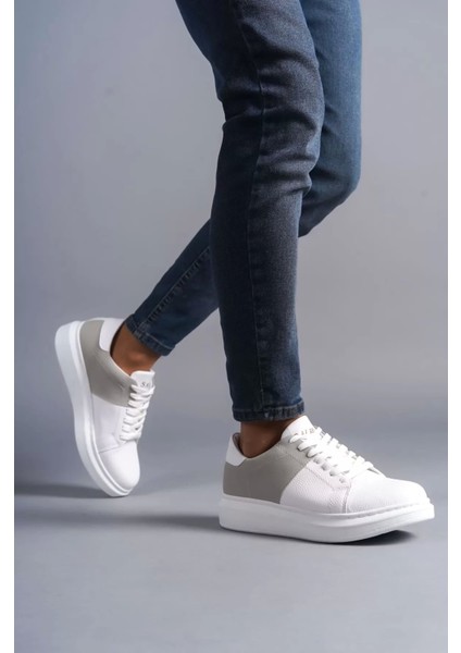 SLW151 Boost Bağcıklı Cilt Süet Erkek Günlük Sneaker Ayakkabı Csbt - Beyaz/gri