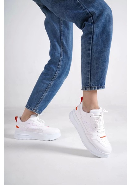 Alessı Bağcıklı Ortopedik Taban Kadın Sneaker Spor Ayakkabı Bt - Beyaz/turuncu fiyatları