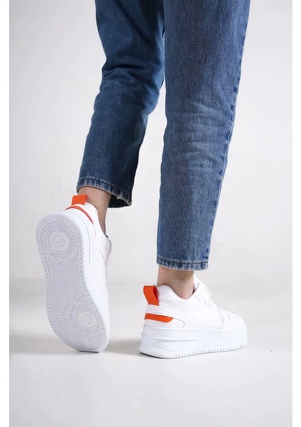 Alessı Bağcıklı Ortopedik Taban Kadın Sneaker Spor Ayakkabı Bt - Beyaz/turuncu modelleri