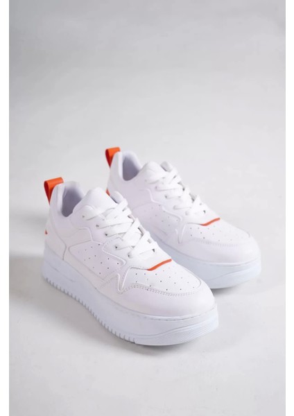Alessı Bağcıklı Ortopedik Taban Kadın Sneaker Spor Ayakkabı Bt - Beyaz/turuncu fırsatları