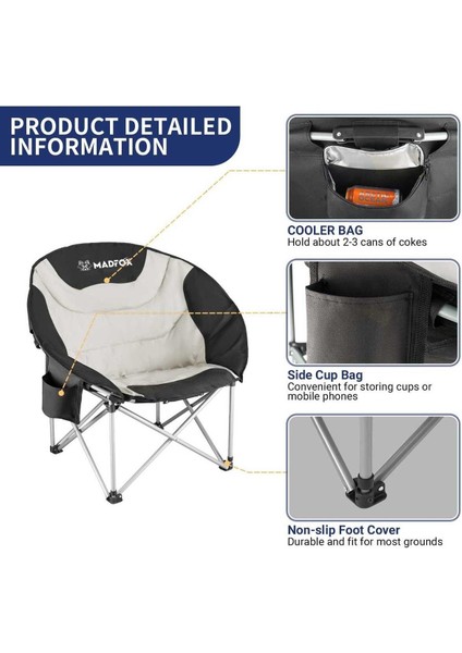 Moonchair Deluxe Katlanır Kamp Sandalyesi Siyah|Gri