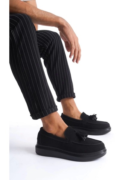 Slw154 Blaze Bağcıksız Püsküllü Süet Erkek Günlük Spor Klasik Ayakkabı Sst - Siyah